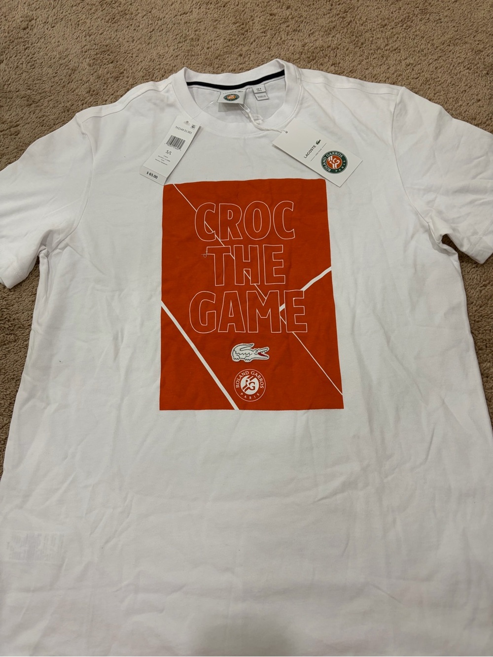 Lacoste French Open White Tee with Orange Front Graphic
